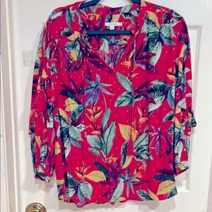 Chico’s Ruffled Sleeve Caribbean-Style Hot Pink Top size 2.5 (L)